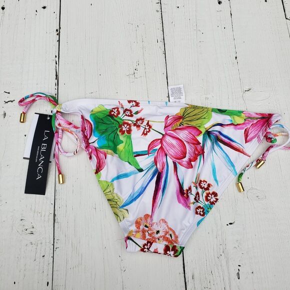 La Blanc Women's Tropical Floral Hipster Full Coverage Tie Bikini Bottoms Sz 6 - Picture 3 of 3